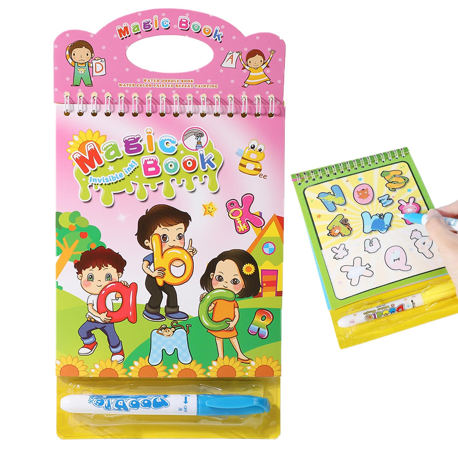 Hyleara Wasser Malbuch mit Wasserstift, Magic Water Colouring Book, Magisches Wassermalbuch für Kinder 3 4 5 6 7 8 Jungen Mädchen, Magisches Vorschul übungsheft, Alphabet Magic Water Book