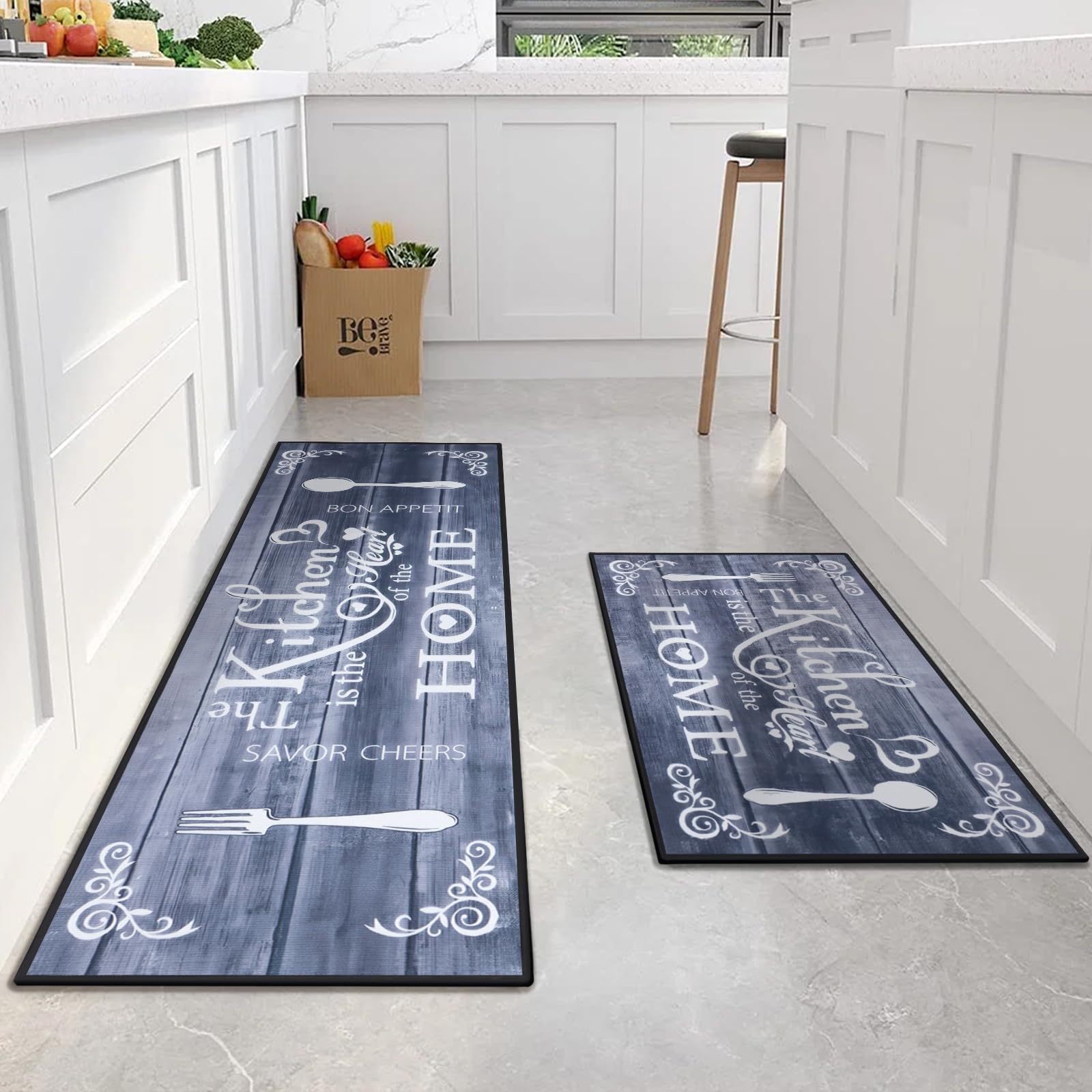 Tapis de Cuisine Boho 2 pièces, Lavable, Antidérapant pour Sol