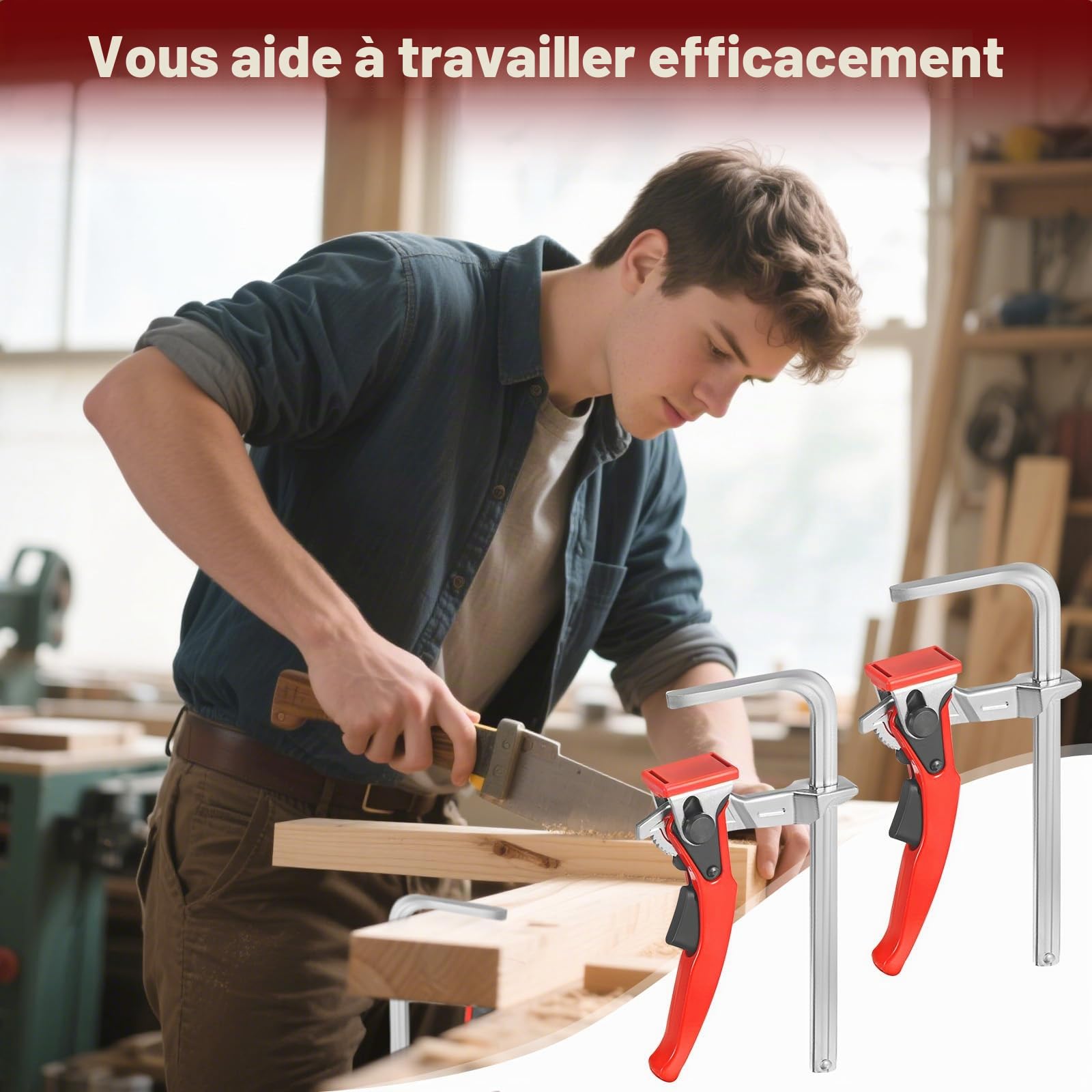 Lot de 2 Serre Joint Rapide pour Rail Guidage, Pince Table Cliquet Acier avec Poignée Levier, Pince Serrage Blocage Rapide Capacité 160mm & Profondeur Gorge 60 mm pour Meulage, Coupe