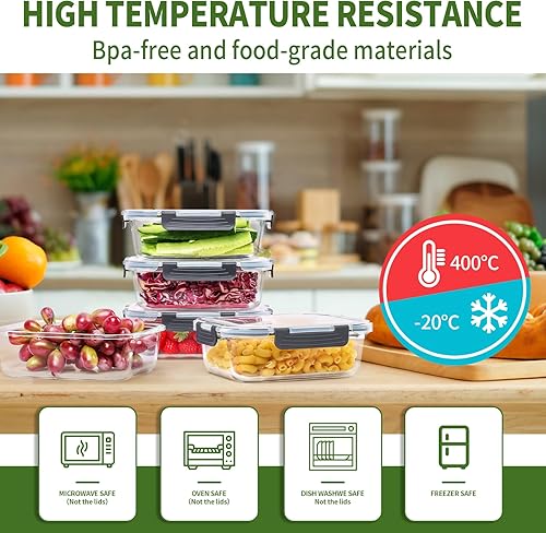 Miniatura 5 de Skroam Paquete de 5 recipientes de vidrio de almacenamiento de alimentos de 36 onzas con tapas herméticas, recipiente de vidrio para preparación de