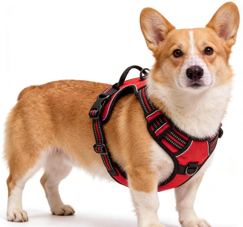 Peitoral vest ajustável e refletivo para cães Azinoo com 2 clipes de guia, nylon, Vermelho Small
