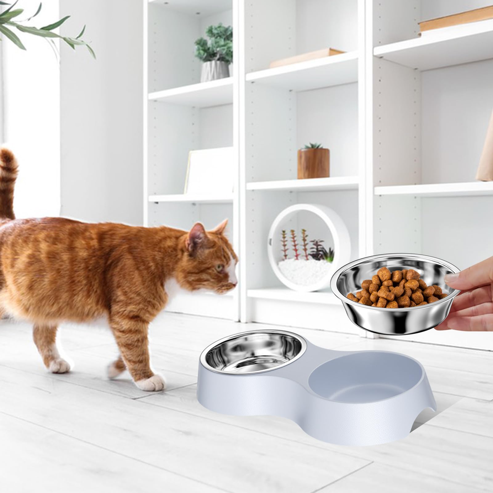 Set di 2 Ciotole per Cani, Ciotole per Gatti Grigio Ciotola per Gatti con Tappetino Antiscivolo Ciotole per Rialzate Acciaio Inossidabile, Ciotola Gatto per Cani Piccoli,Gattini