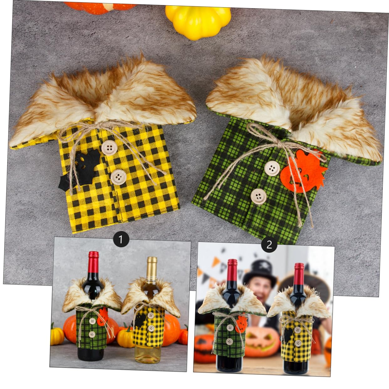 MAGICLULU 3 Ensembles Housse De Bouteille en Tissu À Carreaux Faux Shot De Vin De Noël Bouteilles Flacon Boire des Vêtements De De Vin Faux Manchons De 4 pièces * 3