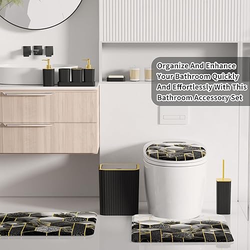 Vista 5 de Juego de baño – Juego de baño de 26 piezas con cortina de ducha y alfombras, juego de accesorios de baño, juego de accesorios de baño negro, bote