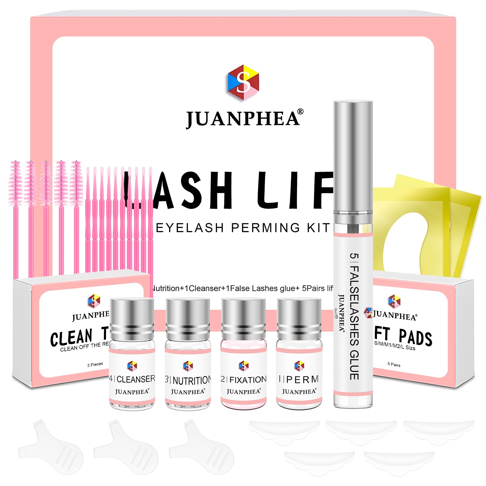 JUANPHEA Lash Lift Kit,Eyelash Perm Kit,Professional Eyelash Lift Set,Long-Lasting Curl,Semi-Permanent Curling Perming Wave Suitable for Salon at Home