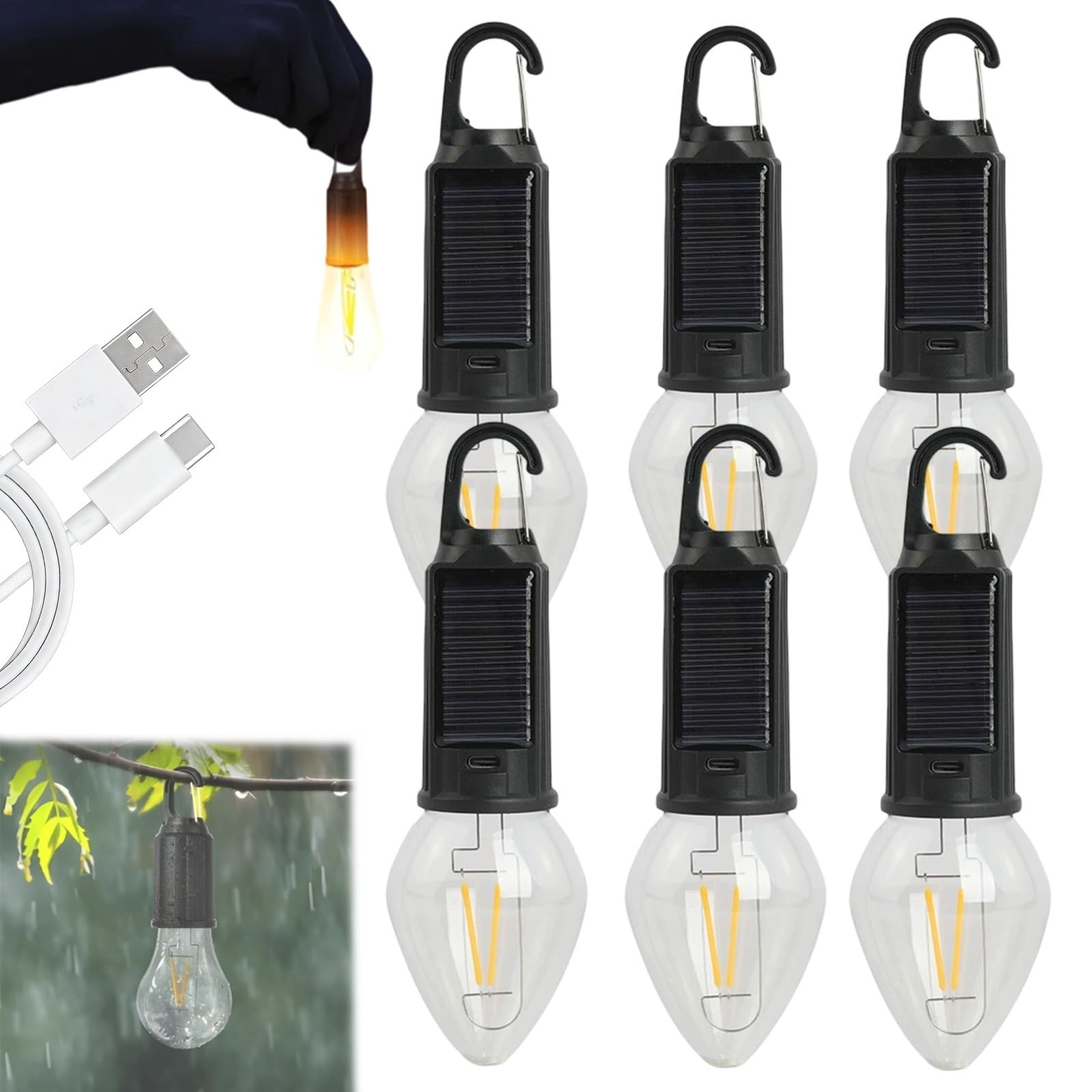 Wireless Rechargeable Light Bulbs, 2026 New Rechargeable Light Bulb Outdoor, LED Camping Lamp with 4 Brightness Modes, IP65 Waterproof, Perfect for Home, Travel & Power Outages(I,Sonnenenergie)