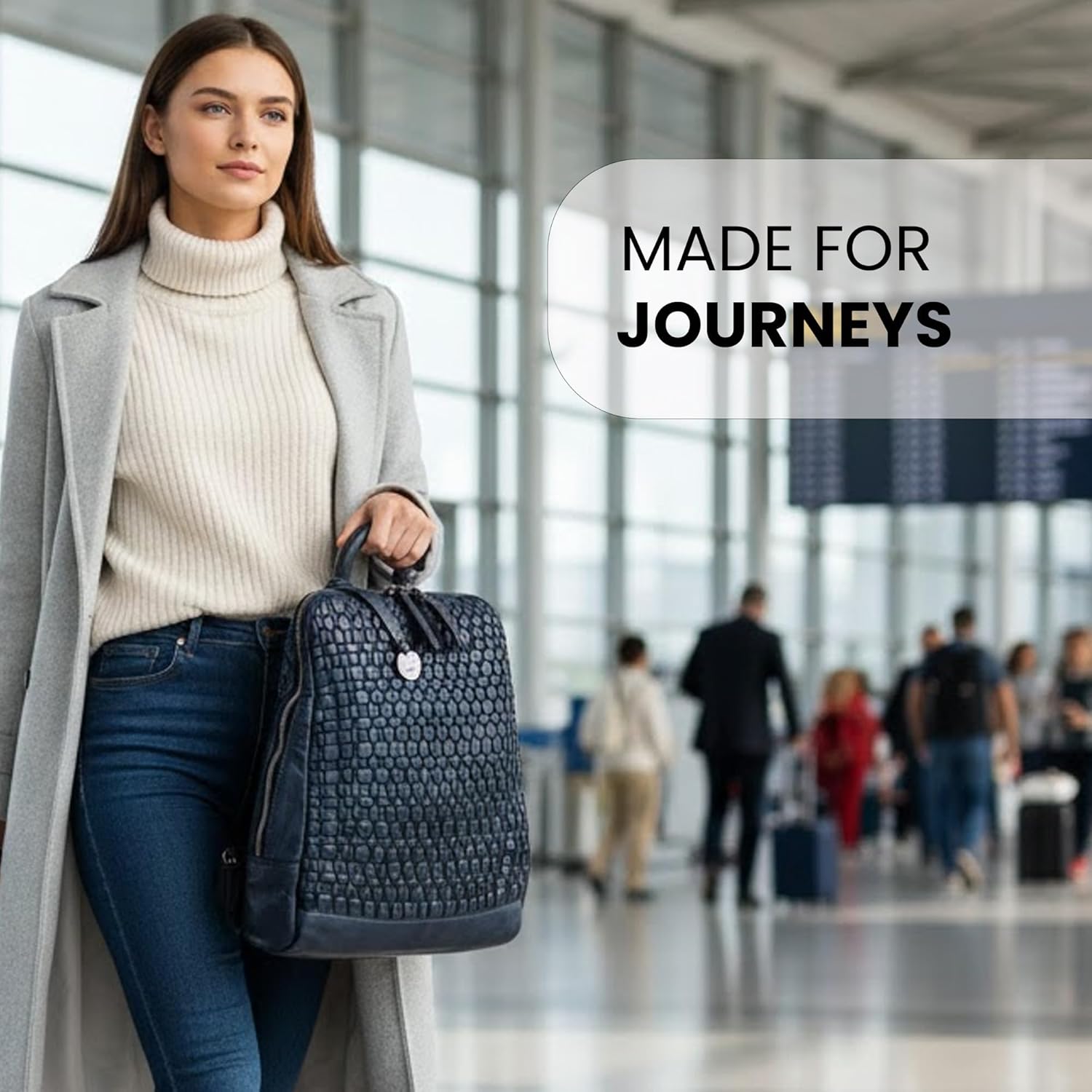 12.5 Inch Genuine Leather Backpack for Women and Men, Navy Leather Backpack with Adjustable Shoulder Strap