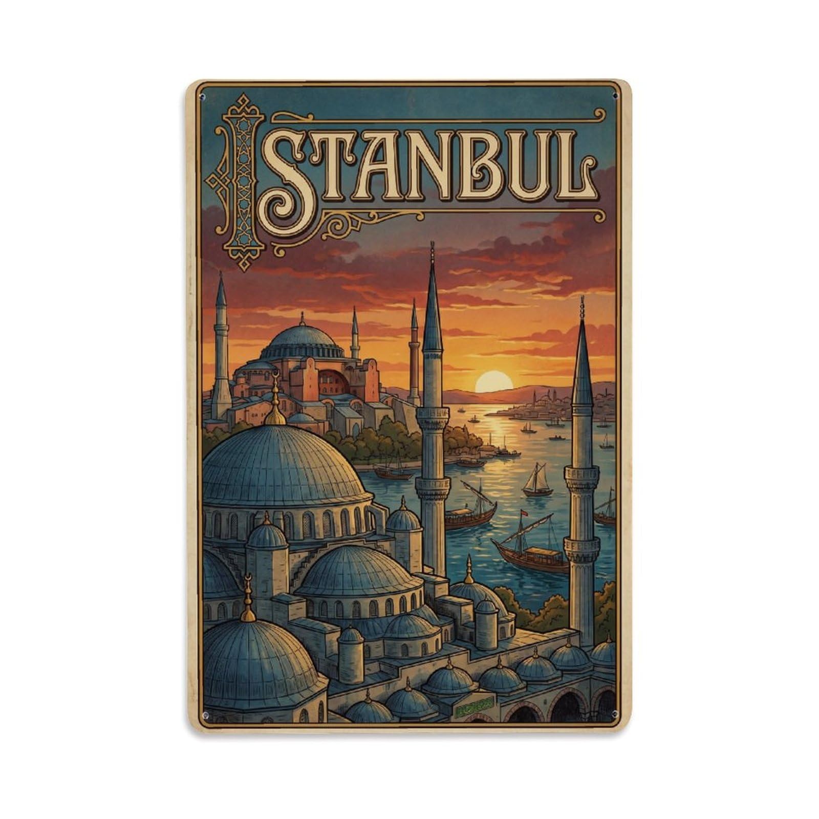 Gead 8X12inch Style Turkey Istanbul Vintage Travel Metal Tin Sign