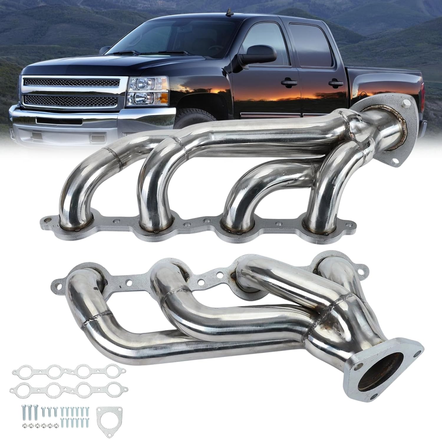 Exhaust Headers Compatible With 2002-2013 Chevy Silverado 1500 4.8L 5.3L 6.0L 6.2L, For 2007-2016 Chevy Silverado 2500HD 3500HD 6.0L, For 2007 Chevy Silverado 2500HD Classic 6.0L
