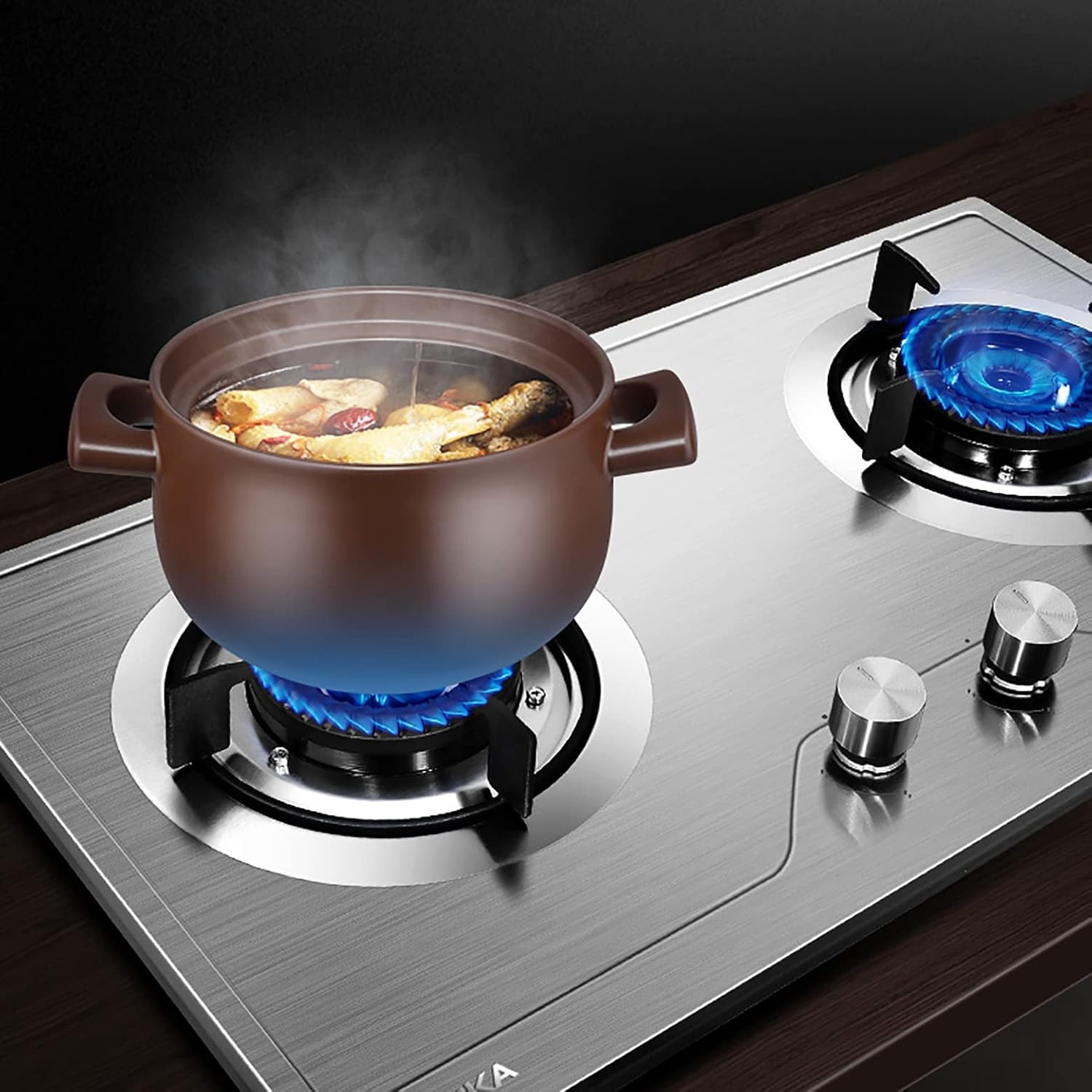 Gas Stove Gas hob Built-in Gas Cooktop 4.8kW Triple Ring 2 Burner with with Flame Failure Protection 72cm Stainless Steel LPG/NG Convertible [Energy Class A] (Color : B Size : LPG) (A LPG)
