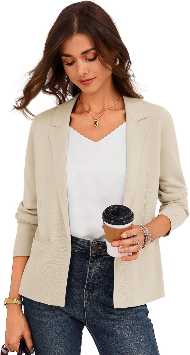 GRACE KARIN Women Sweater Blazer Business Casual 2026 Knit Suit Jackets Long Sleeve Lightweight Cardigan Work Office - Image 3