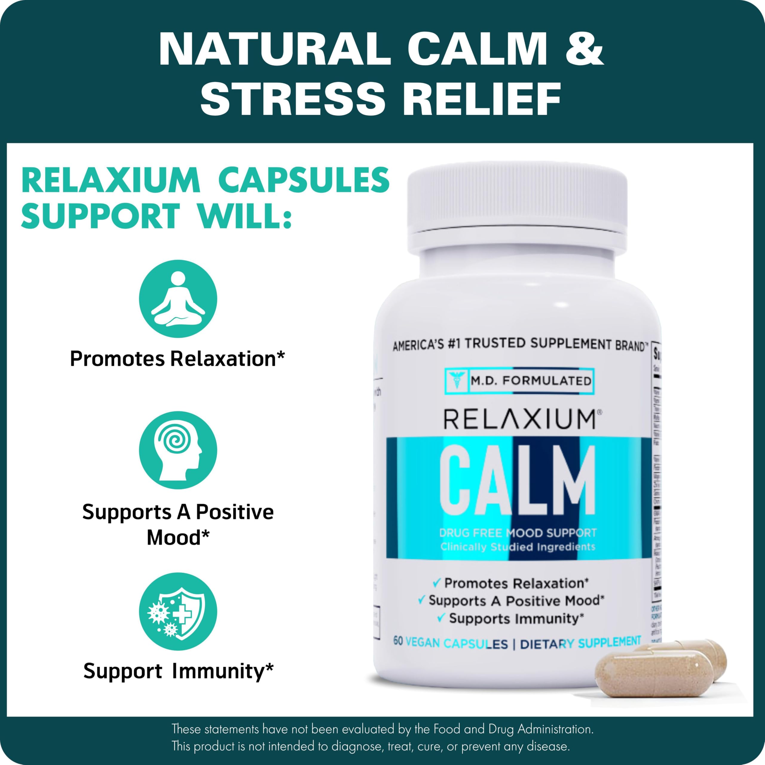 Relaxium Calm, Stress & Mood Support Supplement, Ashwagandha, 5-HTP, 60ct — Amazon image 2
