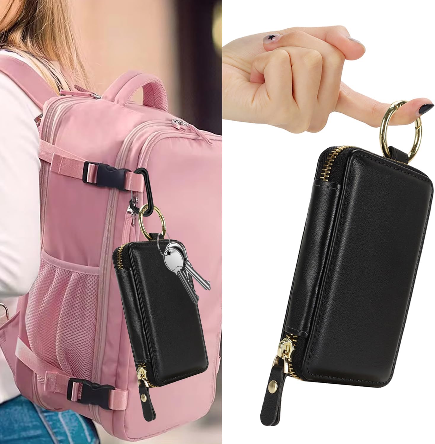 Compatible with MagSafe Wallet,Magnetic Phone Wallet Card Holder for iPhone 17/16 Pro Max/15 plus/14 Pro/13/12 Series,PU Leather Zipper Pocket Adjustable Stand-Black