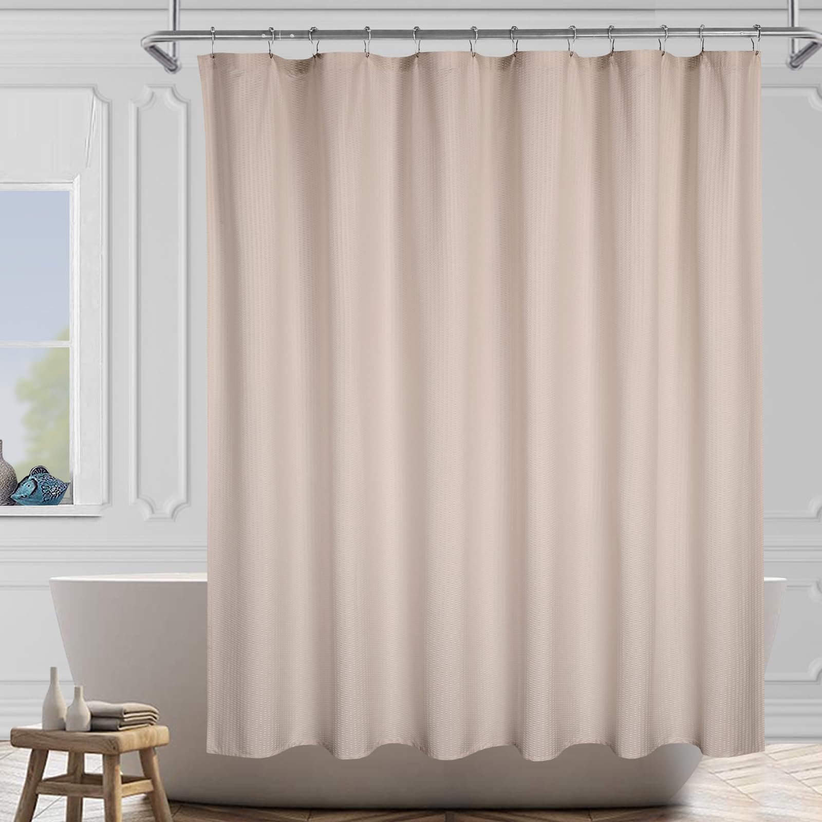 Aptliton Waffle Shower Curtain Waterproof Heavy Duty Fabric Embossed Dot Pattern Bathroom Shower Curtains for Bath Tub Stall, 72x72 Inch, Hooks Not Included, Orange