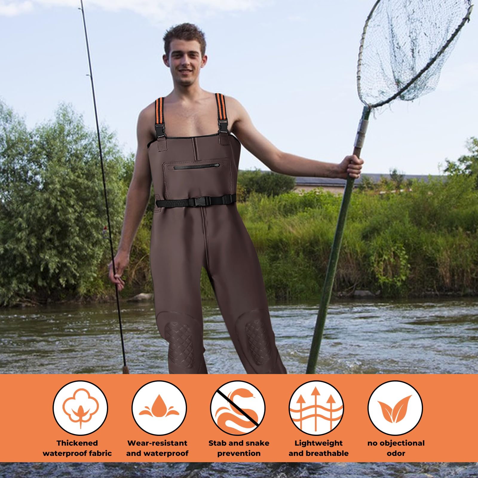 Simsky wasserdichte Wathose mit Stiefeln, Verstellbare Riemen, Atmungsaktiv, für Angeln und Baustellen