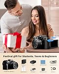 NBD 8K Digital Cameras for Photography,64MP Camara Fotograficas,Travel Vlogging Cameras for YouTube with 180°Flip Screen,16X Digital Zoom,52mm Macro Lens,2 Batteries,32GB TF Card (Black)