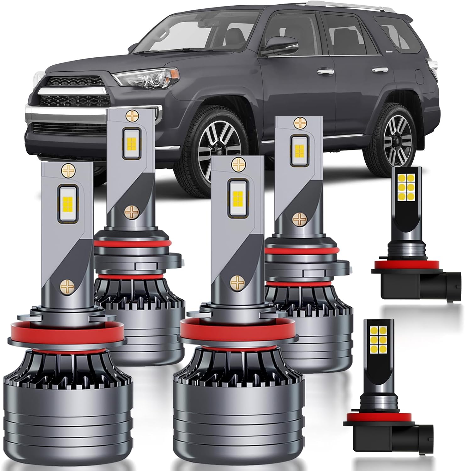 Fits for 2010-2020 Toyota 4Runner High Low Beam Fog Lights Bulbs Combo, 300% Super Bright White Plug and Play Powersports Lights Blubs Package, 6500K White, Pack of 6