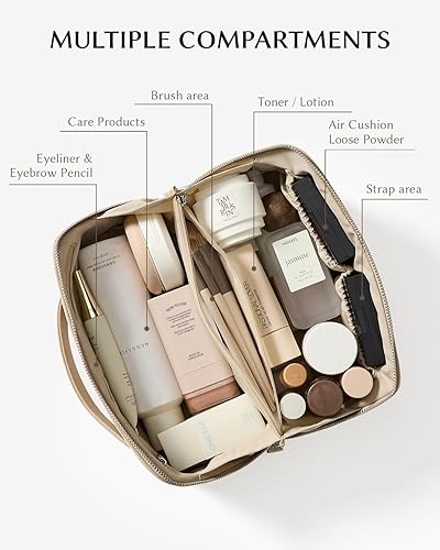 Miniatura 78 de EACHY - Bolsa de maquillaje de viaje, bolsa de cosméticos de gran capacidad para mujeres, portátil, impermeable, bolsa de aseo plana abierta