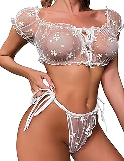 Girspov Women Naughty Lingerie Sets See Through Babydoll Lingerie Sexy Bra and Knickers Sets Women Underwear Sexy Sets Ladies Female Sheer Outfit Bedroom Nightwear Lace Underwear for Valentines