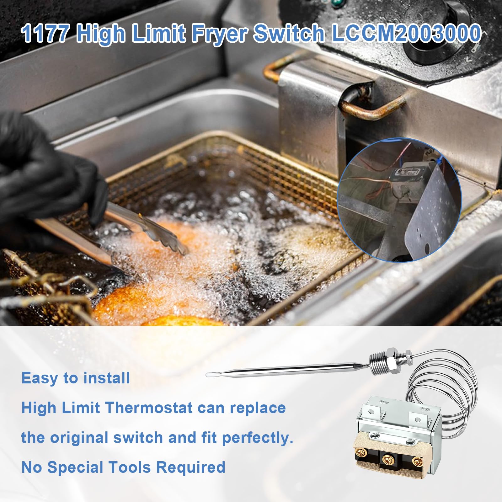 1177 LCCM2003000 - Interruptor de freidora de alto límite compatible con freidora de gas ATOSA 301030005, termostato de límite alto con caja de cosas Mpt de 3/8 pulgadas Hi Limit 232 ℃/232.2 °C