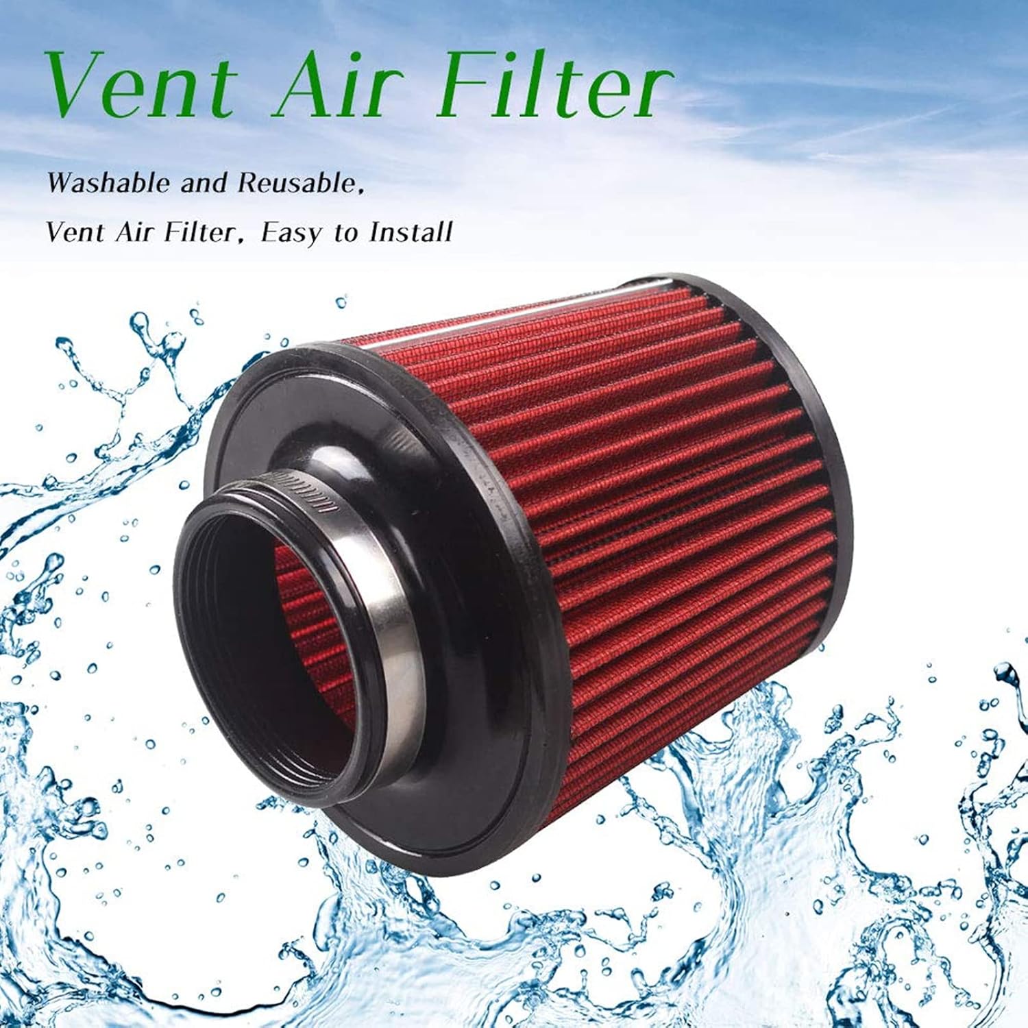 RYANSTAR 76mm 3" High Flow Round Tapered Cone Closed-Top Cool Air Filter Cleaner