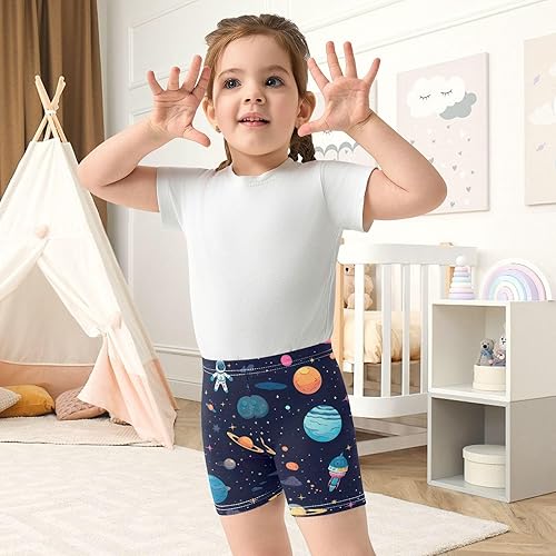 CHIFIGNO Girl's Bike Shorts Breathable Cartwheel Shorts Kids Under Dress Biker Short Cartoon Astronaut Dark Blue(6 Years)