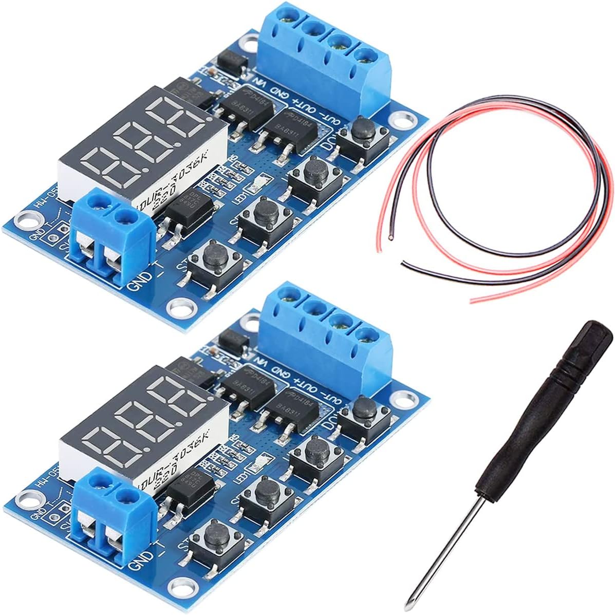 2 pcs DC 5V-36V Timer Module Digital LED Relay Board Trigger Cycle Delay Timer Switch Timer Delay Module with screwdriver Red and black cable