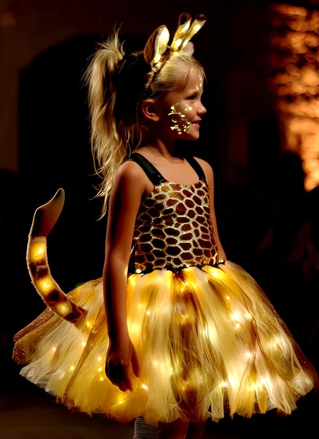 Disfraz de jirafa con luces LED, diadema y cola para niñas miniatura 3