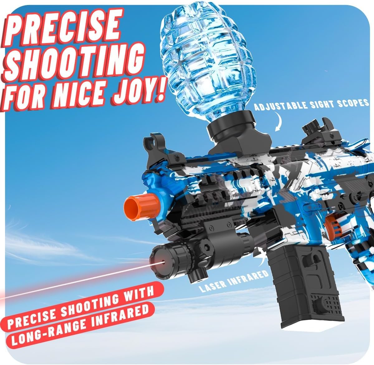 Electric Gel Ball Blaster, High Speed Automatic Splatter Ball Blaster with 60000+ and Goggles, Rechargeable Splatter Ball Toys for Outdoor Activities Shooting Game Party Favor-Mini Blue