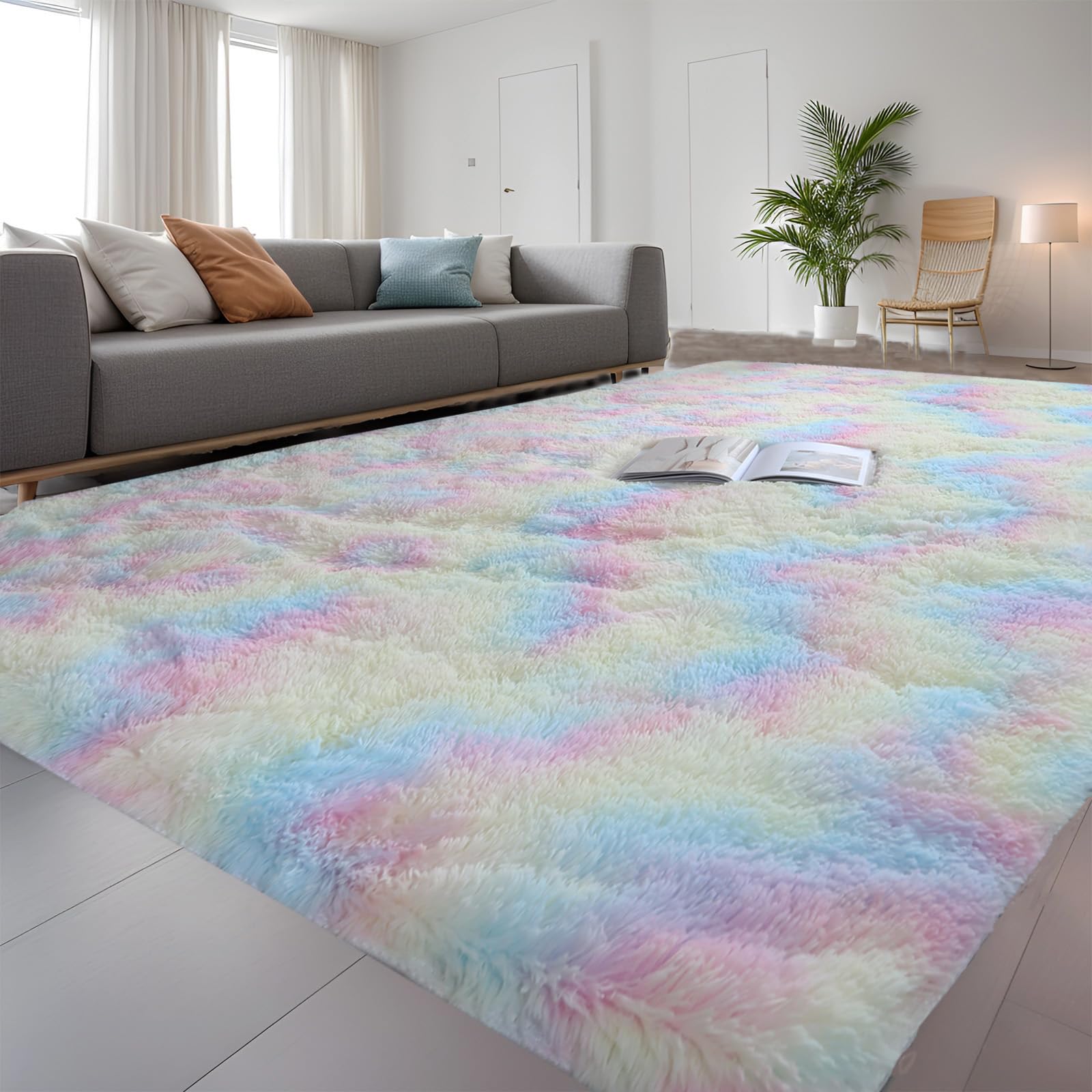 QUINZI Tappeto morbido a pelo lungo moderno tappeti Tappeto del soggiorno Tappeto della camera da letto Tappeto per la camera dei bambini Tappeto antiscivolo (iridescente, 160 x 230 cm)
