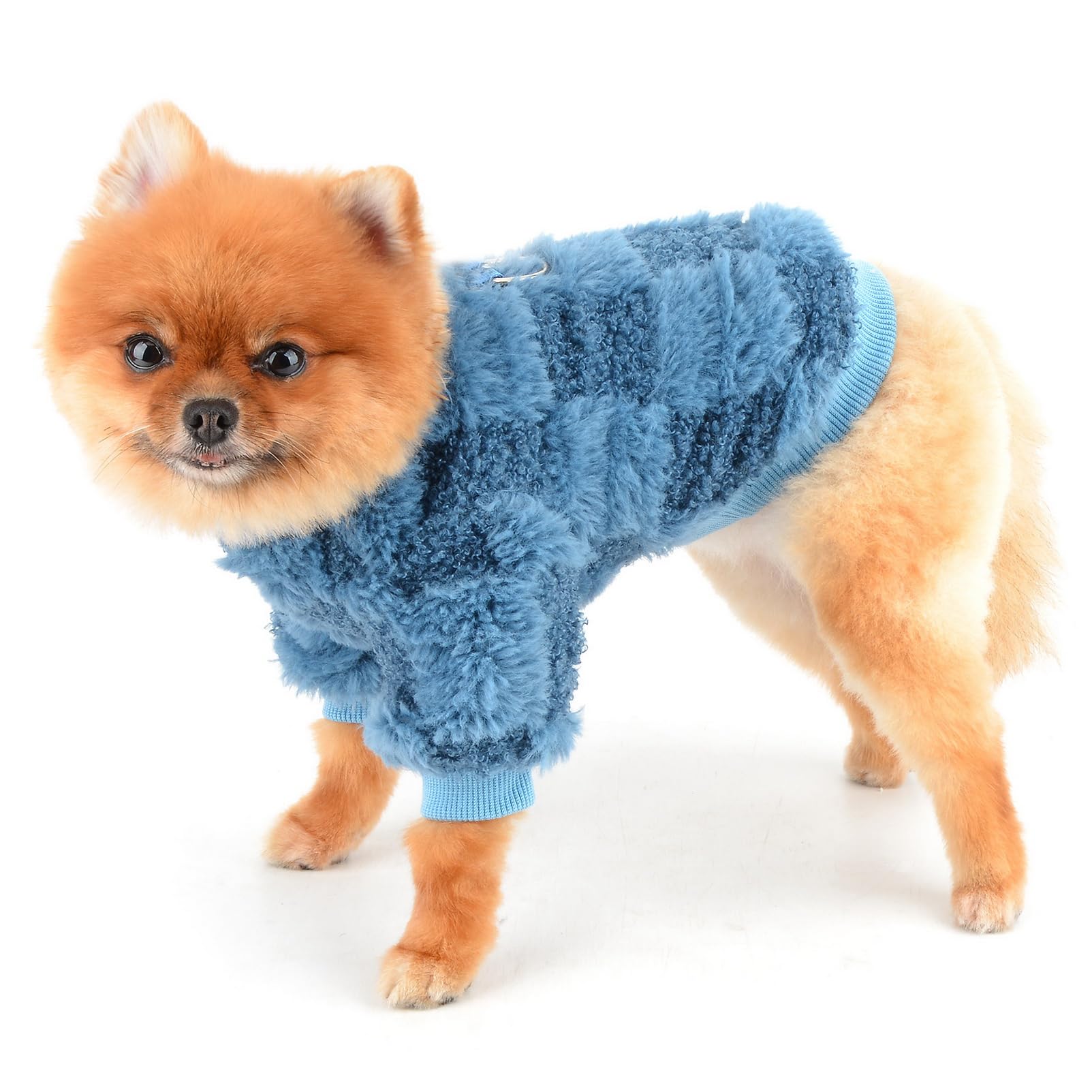 SMALLLEE_LUCKY_STORE Dog Fuzzy Sweater for Small Dog Patchwork Pet Pullover Sweatshirt with D-ring - Image 2