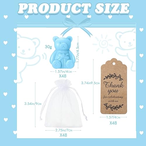 Miniatura 2 de Buryeah Juego de 48 regalos de oso para baby shower para invitados, jabón de oso pequeño con etiquetas de agradecimiento, jabón hecho a mano para