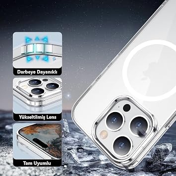 NewPole iPhone 16 Pro Max için MagSafe ile Uyumlu Kılıf Şeffaf Darbelere Dayanıklı Sararma Karşıtı Yüksek Lens Çevresi Güçlü Manyetik Tutuş Apple iPhone 16 Pro Max için MagSafe ile Uyumlu Kılıf
