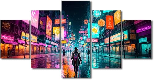 Miniatura 113 de Lienzo decorativo moderno para pared, pintura artística Cyberpunk, impresión de 5 paneles, decoración de lienzo para sala de estar para dormitorio