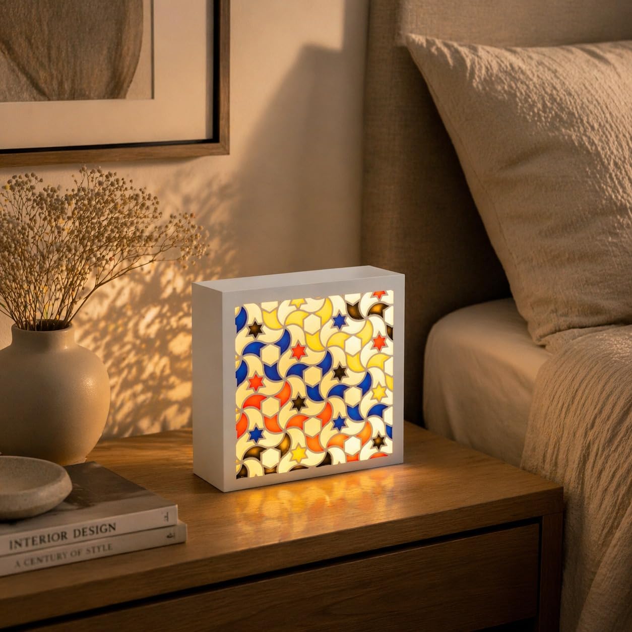 Mad & Cut Lámpara de Mesa Artesanal LED | Decoración Inspirada en la Alhambra Nazarí | Luz Cálida para Mesita de Noche y Salón | Fabricada en España | Diseño Zellige Premium
