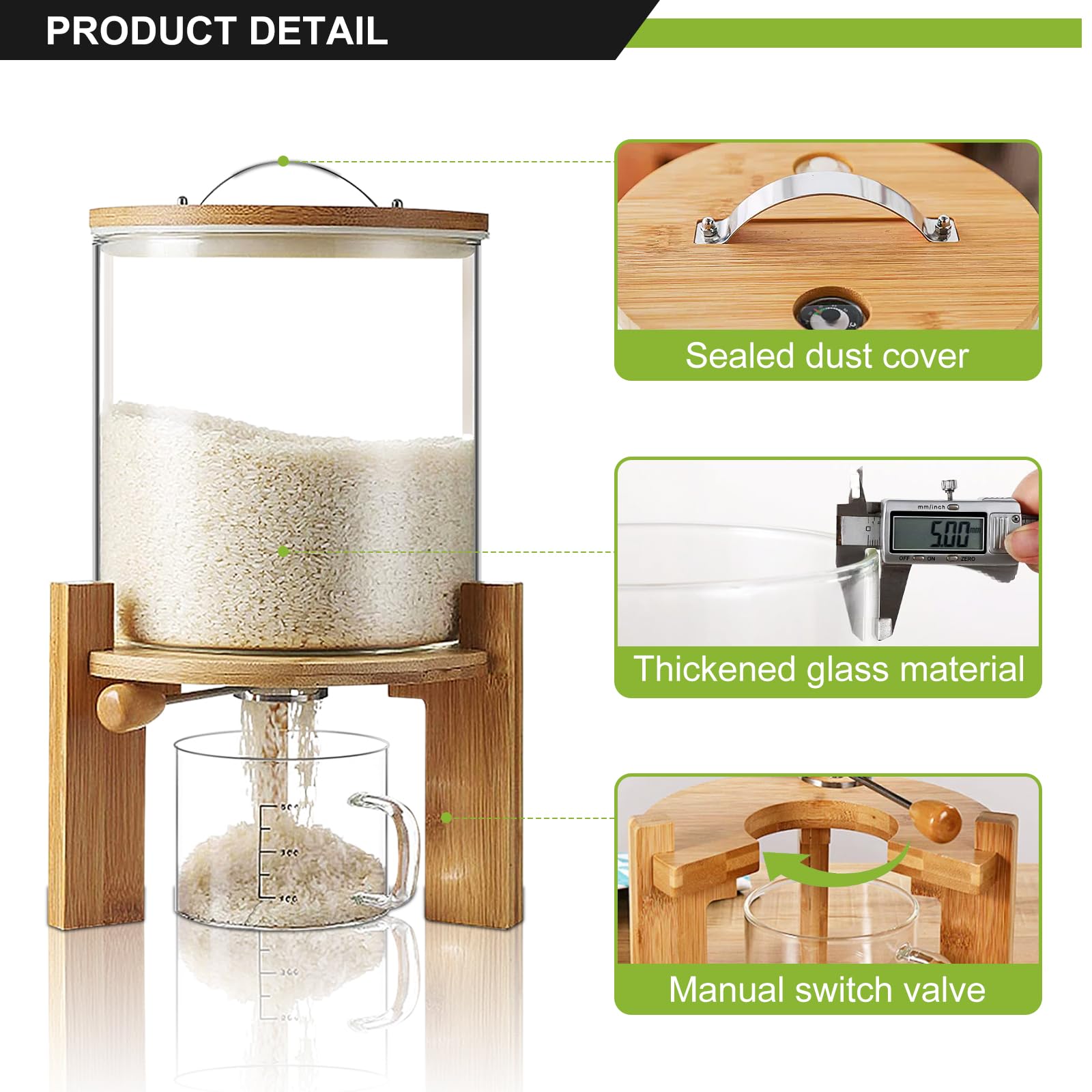 Dispensador de Arroz, Dispensador de Cereales y Legumbres (Size:5L)