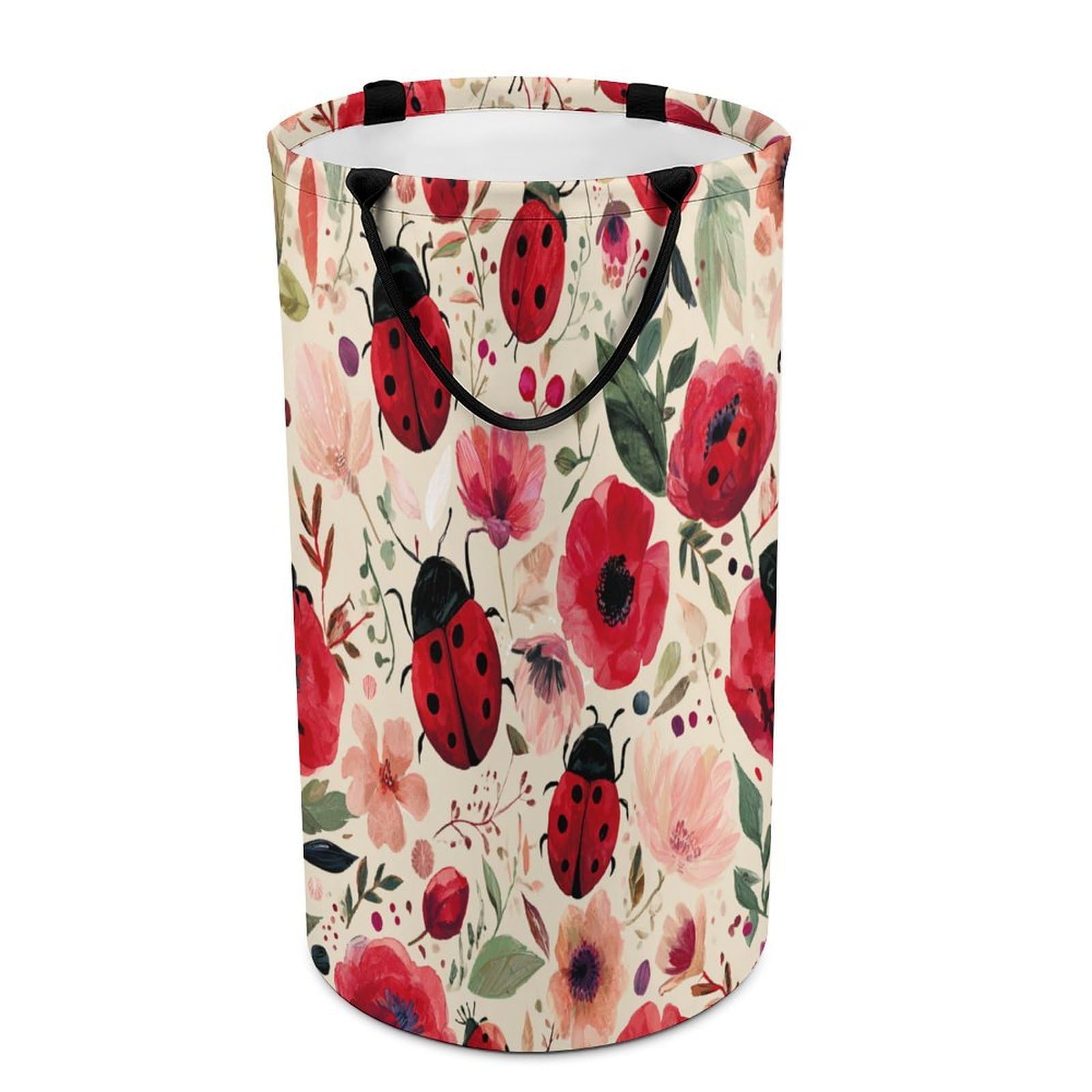 LUYYSKY Beautiful Realistic Cute Ladybug Collapsible Dirty Clothes Basket, Rustic Abstract Flowers Garden Ladybug Pattern Portable Clothes Storage Basket