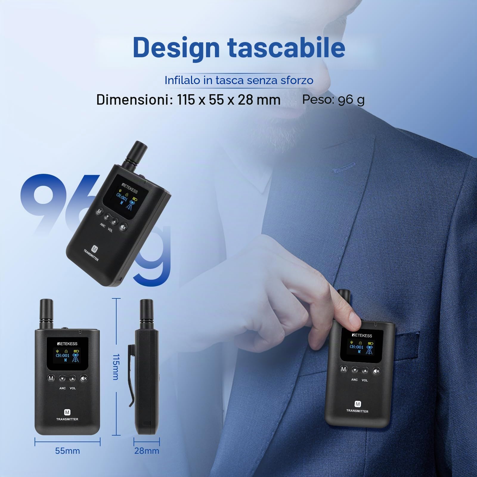 Retekess TT129 Sistema di Guida Turistica Wireless con 3 Trasmettitori, Sistema di Cuffie Audio per Guida Turistica, Full Duplex, 100 M, 20 ore di Standby, Funzionamento One-Touch, per Formazione