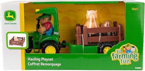 Miniatura 4 de TOMY John Deere 1st Farming Fun Hauling Set con tractor, remolque, granjero y animales