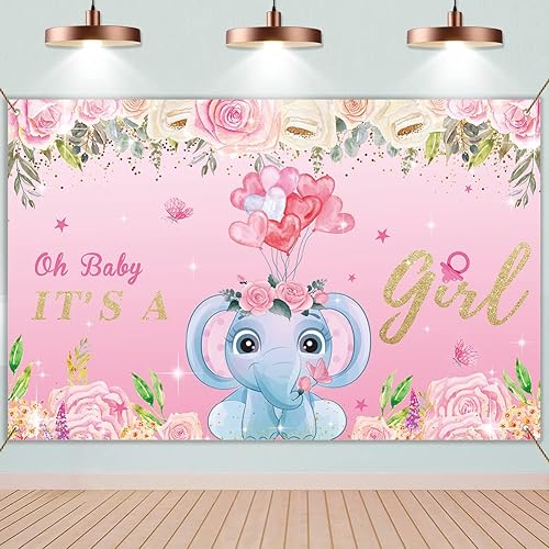 Girl Baby Shower Decorations Its a Girl Baby Shower Backdrop Pink Elephant Baby Shower Banner Floral Background Decorations for Baby Girl Baby