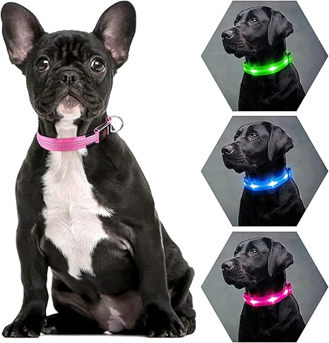 Miniatura 7 de Weesiber Collares para perros con luces LED recargables, luces reflectantes ajustables para perros para caminar por la noche (rosa, S)