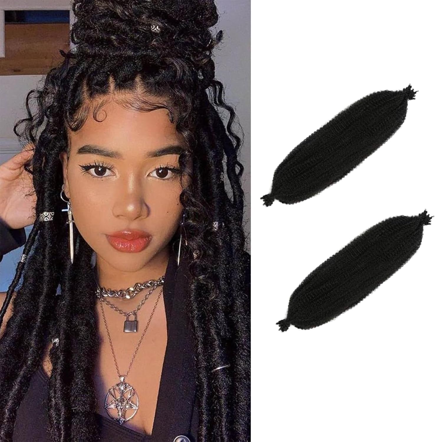 2Pcs Curly Hair Extensions for Women, Fluffy Caterpillar Hair Bun Kinky-Curly Hair Extensions Wavy Hairpiece for Symmetric DIY Hairstyles-image-43