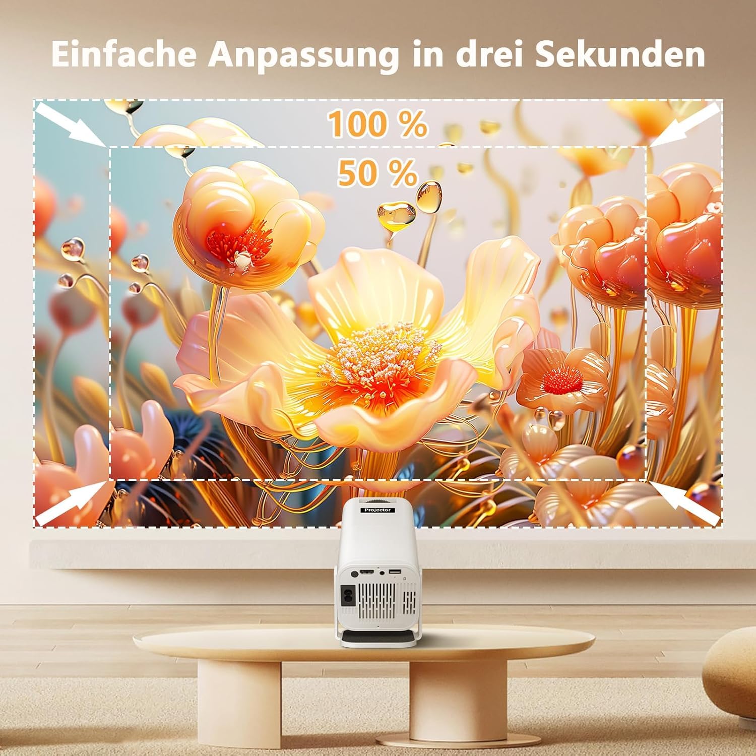 Beamer Mini Projektor mit Android 13 WiFi 6 Bluetooth 5.2 Mini Beamer 4K 1080P Unterstützung Automatische Trapezkorrektur Smart Außenprojektor Kompatibel Phone/HDMI/USB (amx500 weiß)