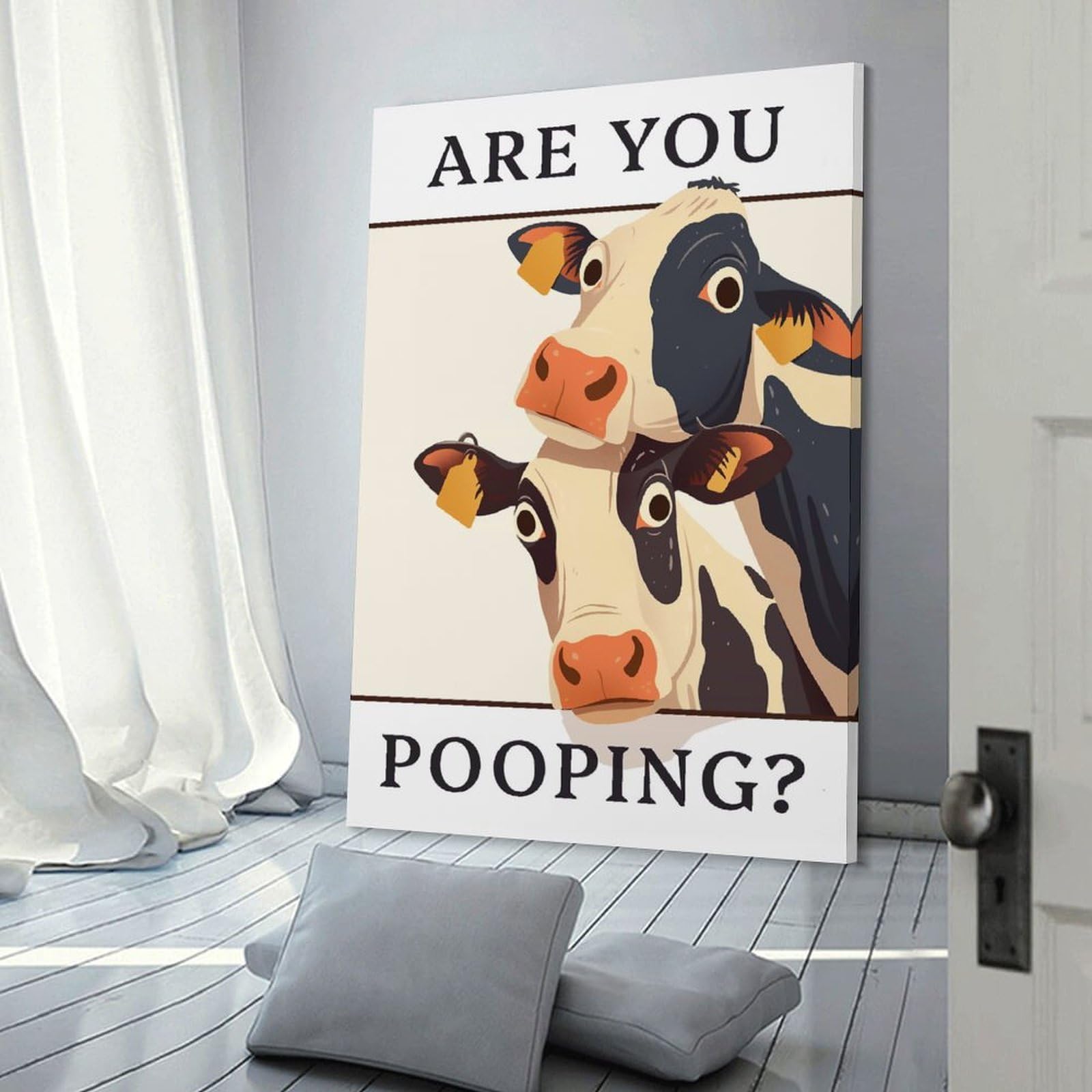 Junmoney Funny Cows Asking Are You Pooping Home Decor Wall Art 24x36inch(60x90cm), for Gallery Wall Layouts in Home Or Office, A Versatile Canvas Print for Layering