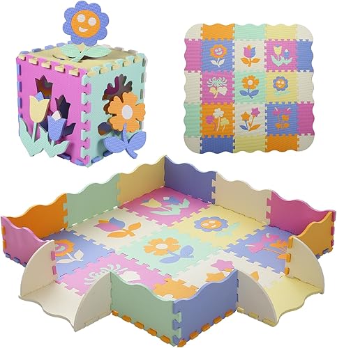Tamiplay Tapete de juego de espuma para niños, 25 piezas cuadradas entrelazadas, tapete de juego para bebé, tapete de espuma para niños pequeños con