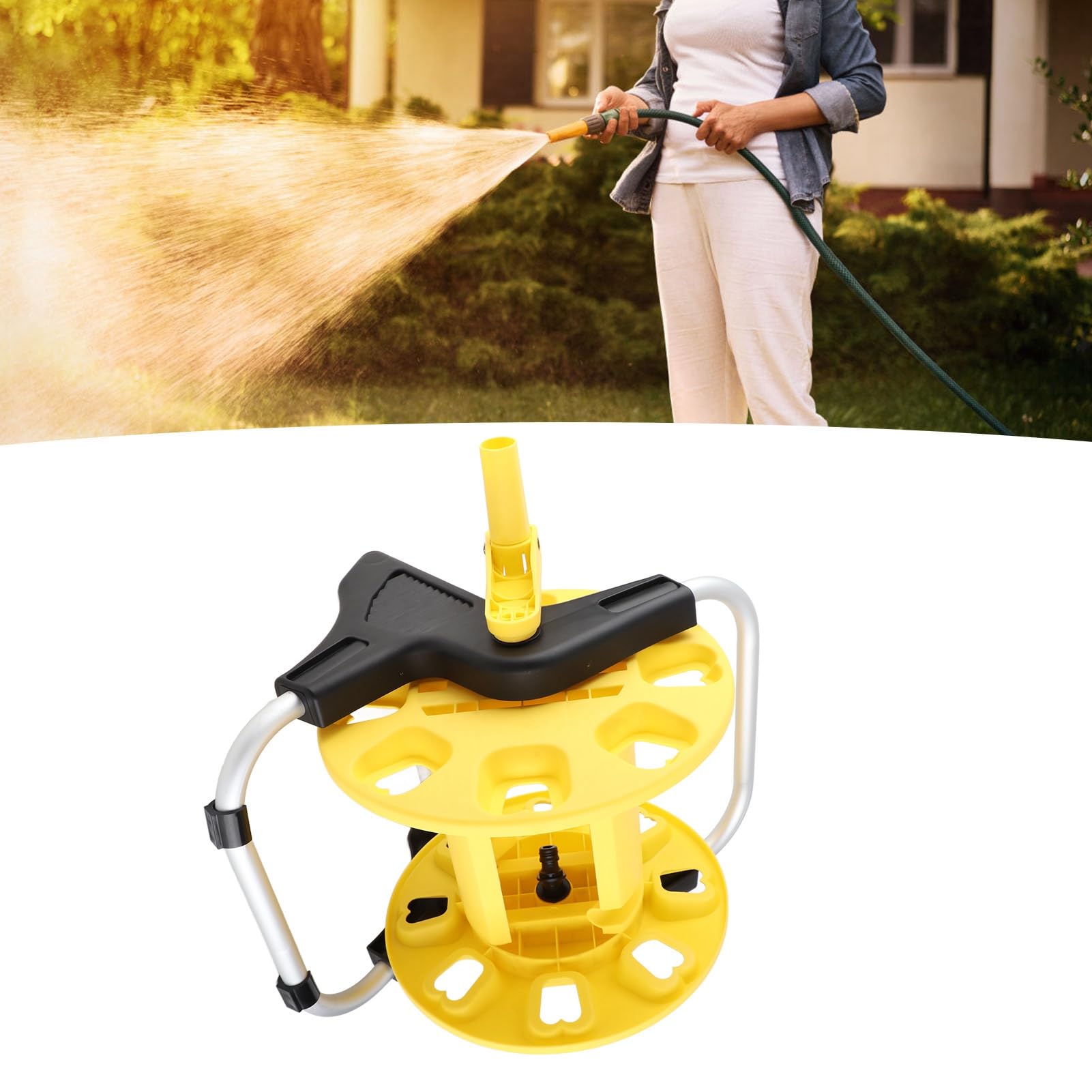 Garden Hose Reel Cart Yellow Water Hose Cart Holds 30m of Water Pipe for Courtyard Lawn