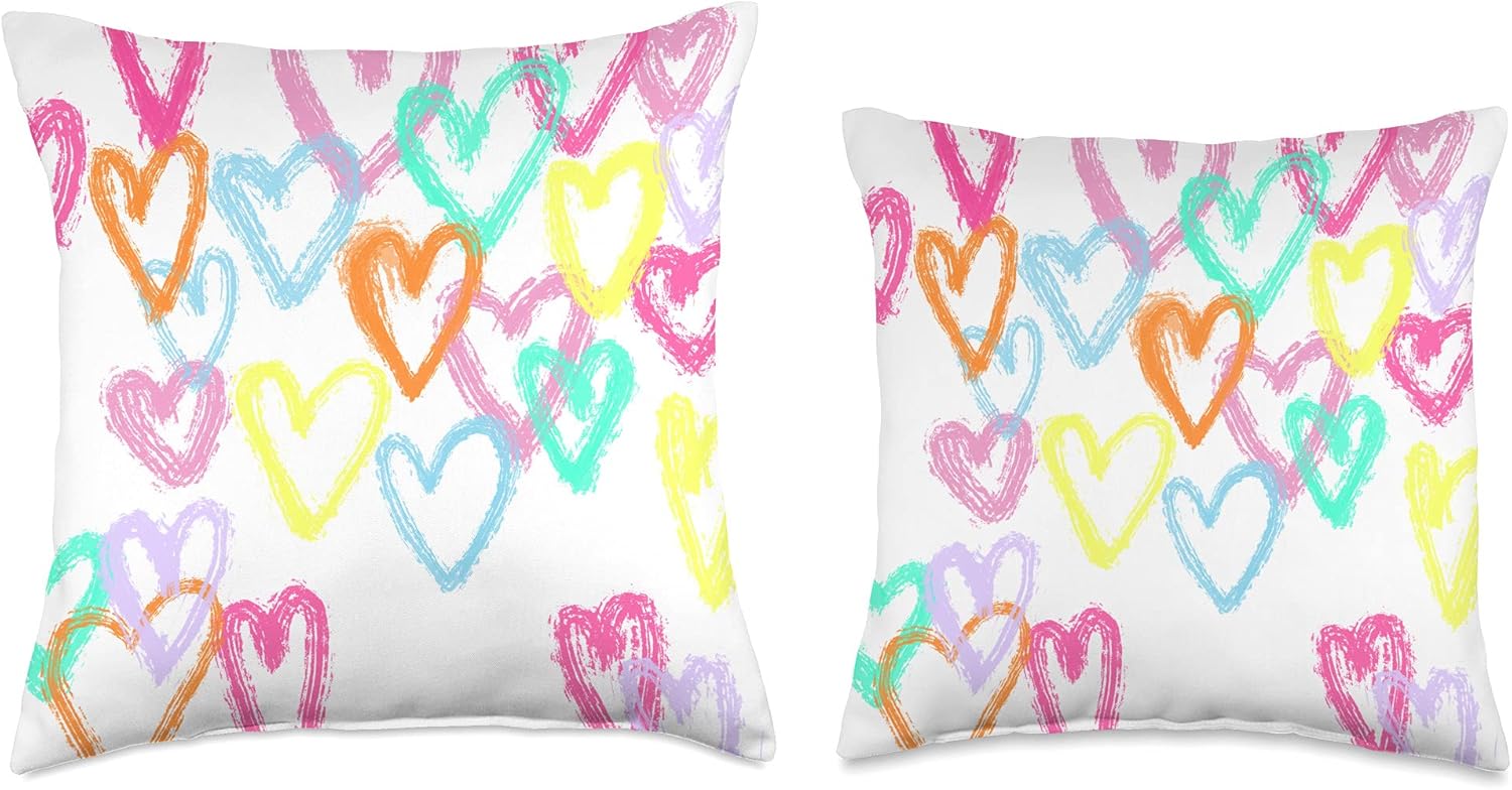 Preppy Art, Hearts, Rainbow, Valentine's Day Throw Pillow