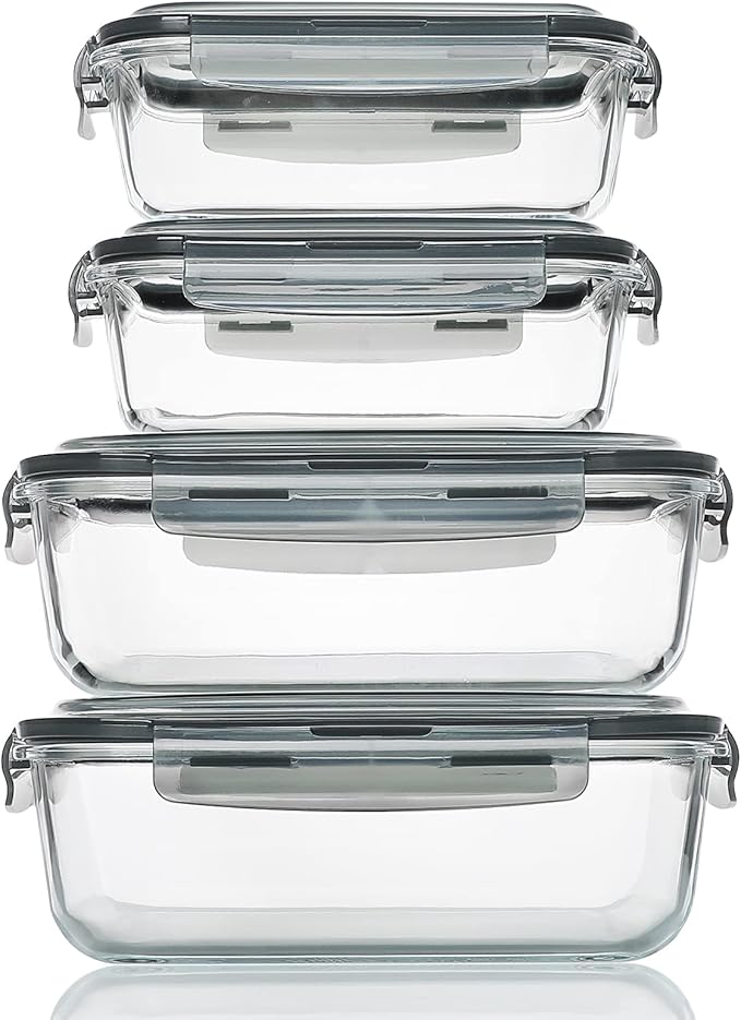 [4 Pack] M MCIRCO Extra Large Glass Food Storage Containers with Snap
