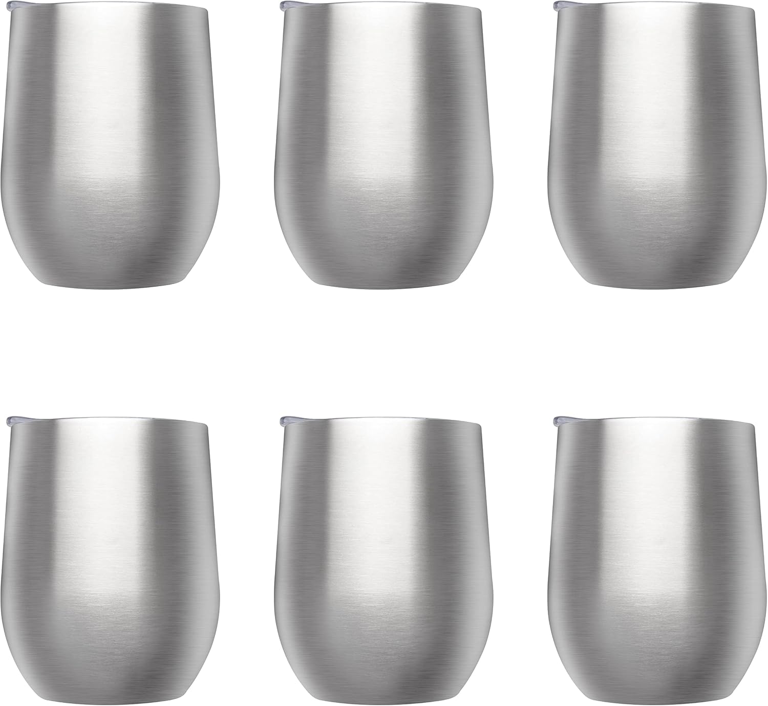 DISCOUNT PROMOS Stemless Wine Glass Tumblers with Lids by Largo 11 oz. Set of 6, Bulk Pack - Perfect for Wine, Cocktails, Other Hot & Cold Beverages - Silver