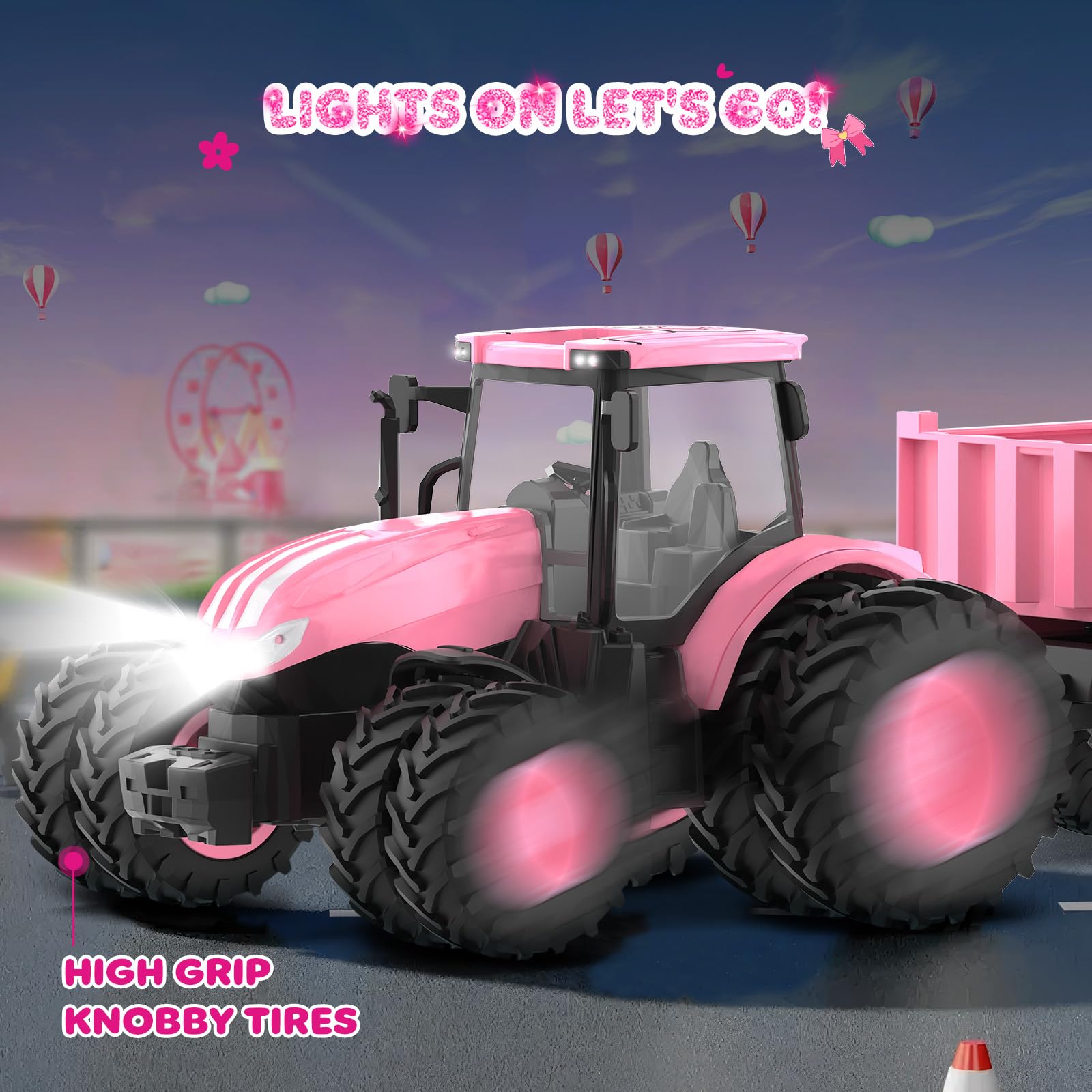 Tractor de juguete a control remoto [2025] Juego de tractor RC para niños y camión y remolque cargador frontal – Cabeza de coche de metal, 8 ruedas/luz, juguetes de vehículos agrícolas para niños de 3 4